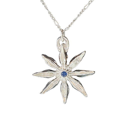 Star Anise Silver Pendant with Blue Sapphire