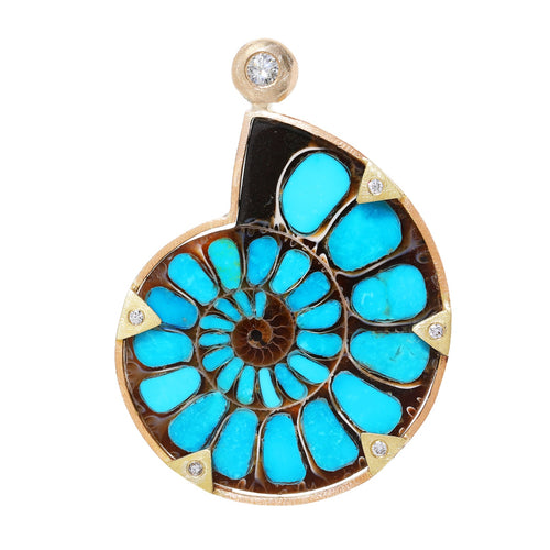 Ammonite with Turquoise Inlay Pendant