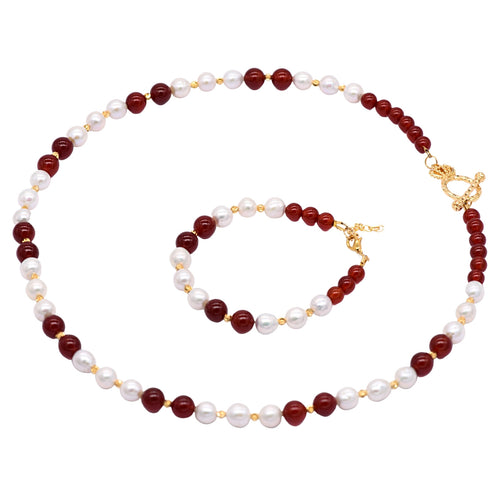 Red Agate w Pearls Set