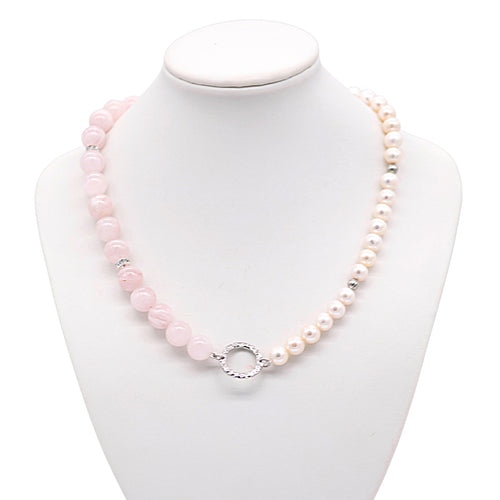 Divided- Pearl and rose quartz necklace