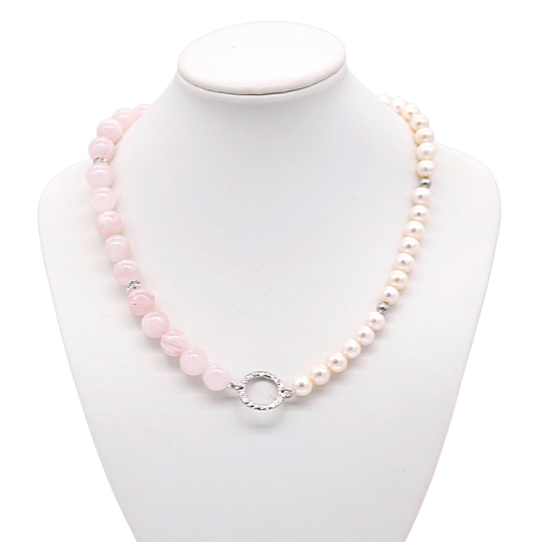 Divided- Pearl and rose quartz necklace