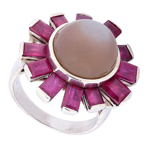 "Chocolate Moonstone with Rubies Statement Ring"