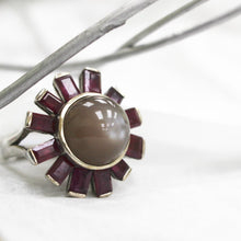 Load image into Gallery viewer, &quot;Chocolate Moonstone with Rubies Statement Ring&quot;