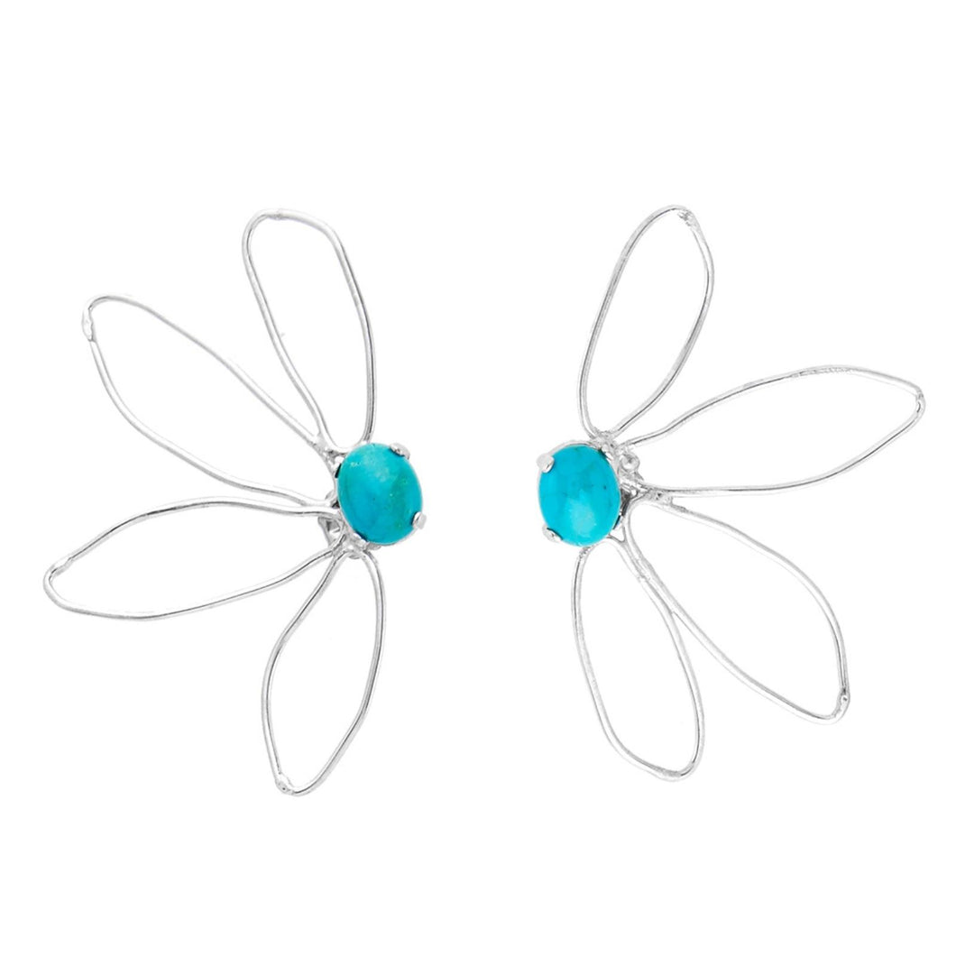 Turquoise Floral Silver Earrings