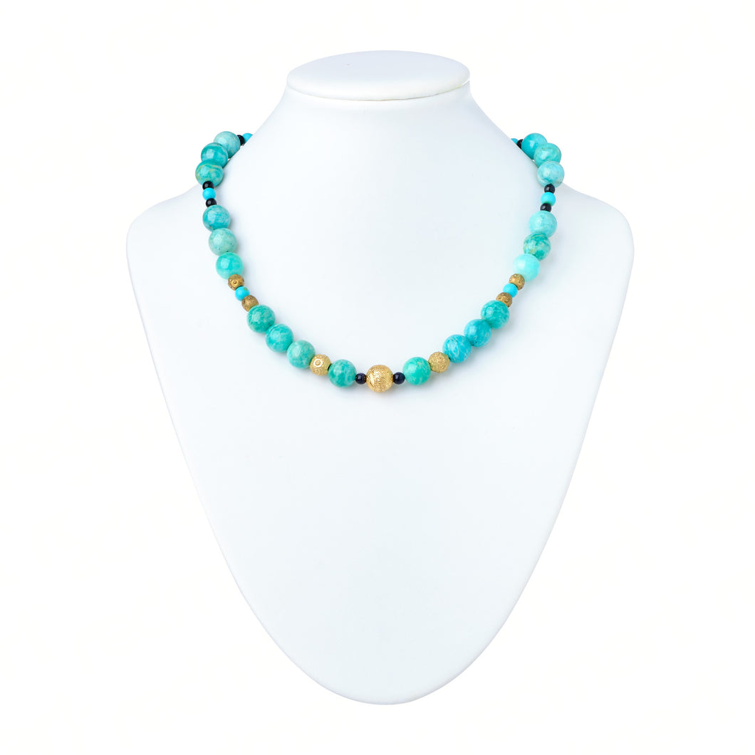 Green Amazonite and Gold Glass Necklace