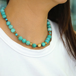 Green Amazonite and Gold Glass Necklace